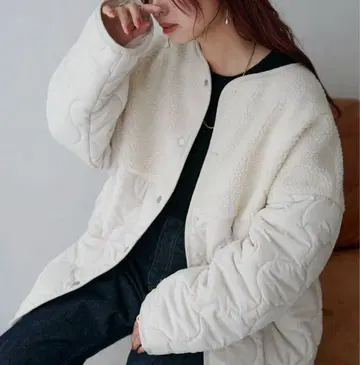 discoat 보아 퀼팅 블루종 화이트 F