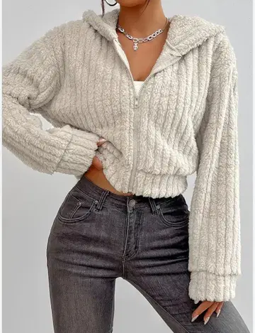 [새상품급] 플리스 보아 집업 자켓 후드 부착 크롭 기장 L 후드티