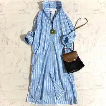 새상품급*티카 스퀘어 빅 스트라이프 셔츠 원피스 긴팔 블루