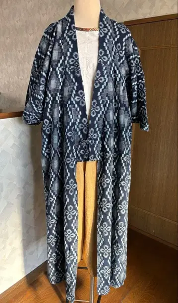 네이비 나염 카스리 겉옷 가운 코트 기모노 리메이크
