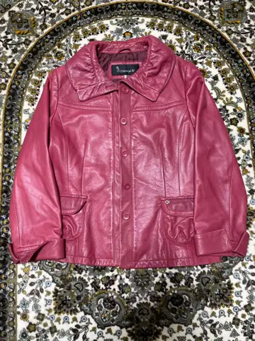 정가 27만엔 양가죽 chamois V 핑크 와인 레드 자켓 42