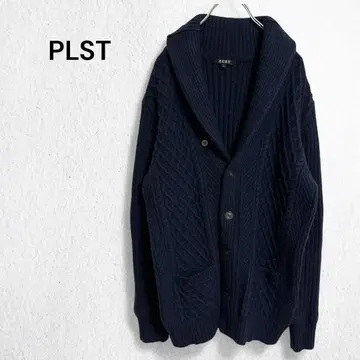 플라스테 니트 가디건 겉옷 숄카라 케이블 짜임 울 혼방