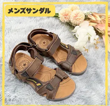 남성용 샌들 브라운 소가죽 가죽 벨크로 25.0cm 새상품