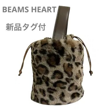 택 포함 새상품 BEAMSHEART 레오파드 퍼 복조리 핸드백 버킷