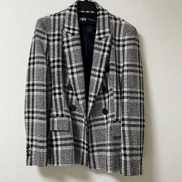 ZARA 자라 테일러드 더블 자켓 글렌체크 화이트 블랙 M