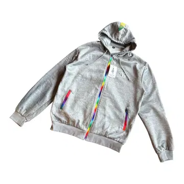 풀 집업 그레이 후드티 새상품, 미사용 속기모 레인보우 컬러 지퍼 루즈핏