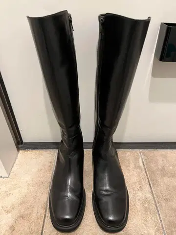 백 스트레치 롱 부츠 소가죽 x 스트레치 소재