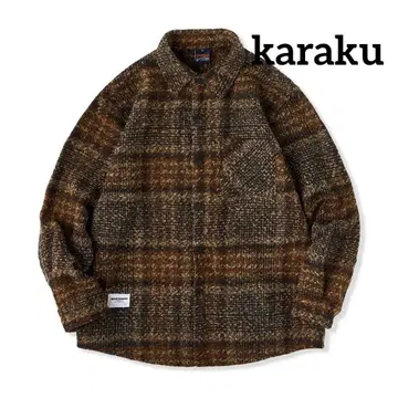 [ 미사용 택 포함 ] karaku 기모감 트위드 셔츠 아메카지 레트로