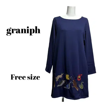 [graniph] 찰리 하퍼 콜라보 자수 맨투맨 원피스 네이비