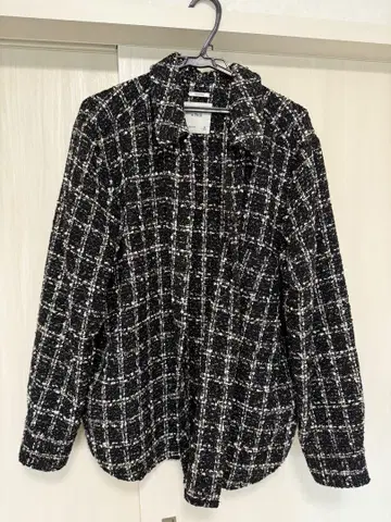 트위드풍 블랙 화이트 체크 셔츠 자켓