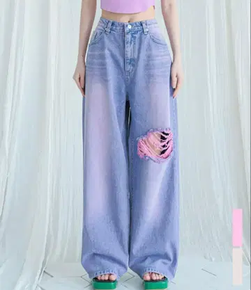 가격 인하 Avandress 와이드 팬츠 빈티지 핑크 데님