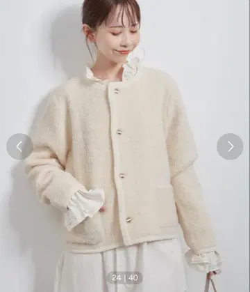 골드 버튼 루프 편직 니트 가디건 크루넥 자켓 블루종