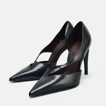ZARA 자라 블랙 비대칭 하이힐 가죽 핑힐
