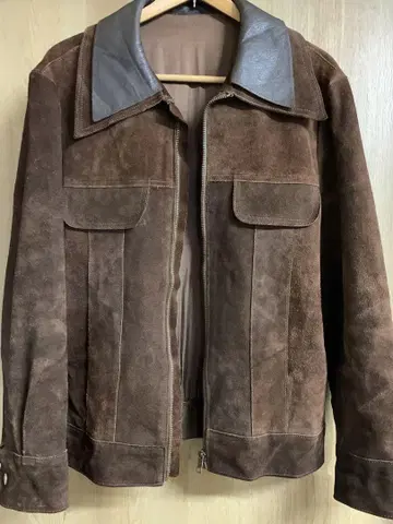 브라운 스웨이드 자켓 가죽 옷깃 프리 사이즈