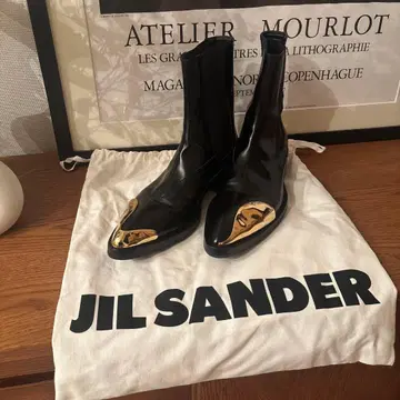 질 샌더 블랙 가죽 사이드 고어 부츠