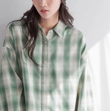 로리즈팜 옴브레 체크 셔츠 L 롱 기장
