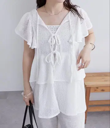 mystic 페플럼 리본 튜닉 화이트