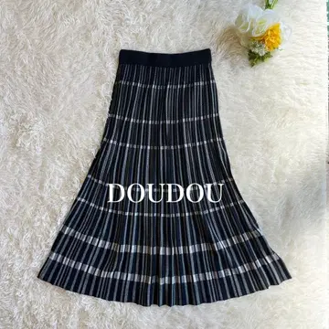 미사용 새상품 DOUDOU 체크 롱 니트 스커트
