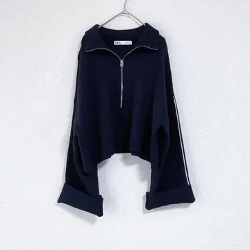 [ 새상품급 ] ZARA 하프 지퍼 니트탑 네이비 L