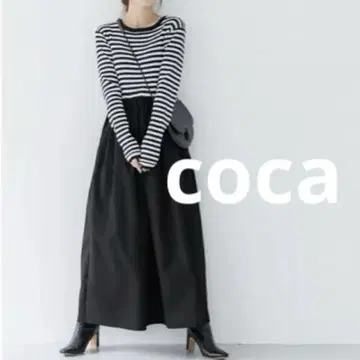 COCA 리브 니트 보더 도킹 원피스