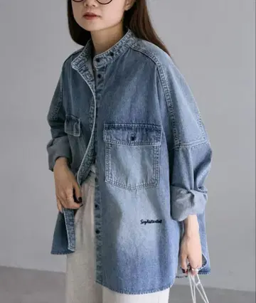 퓨어세신 빈티지 라이크 데님 밴드 카라 셔츠