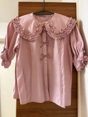 axes femme kawaii 반팔 둥근 카라 코튼 블라우스 핑크