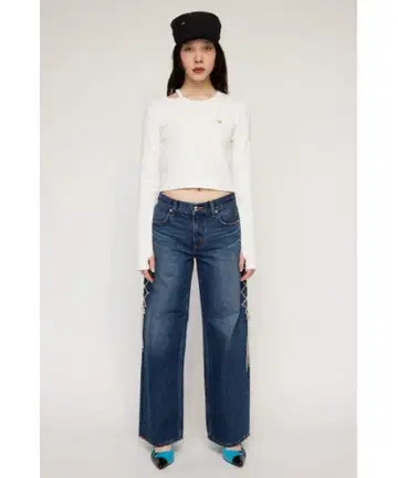 LAGUA GEM 사이드 레이싱 업 데님
