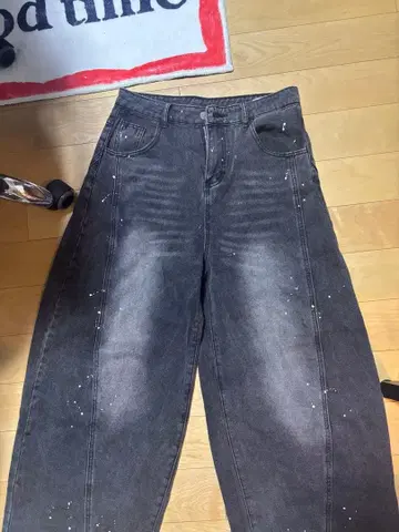 블랙 와이드 레그 데님