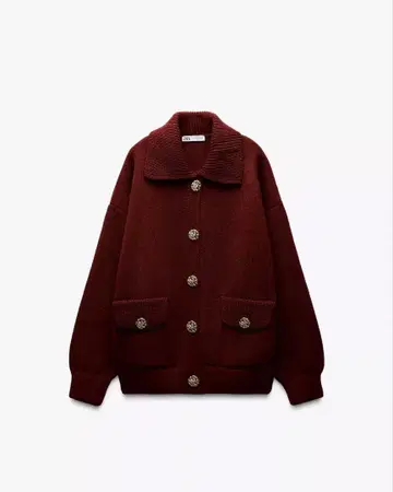 ZARA 오버 사이즈 니트 가디건 S 버건디