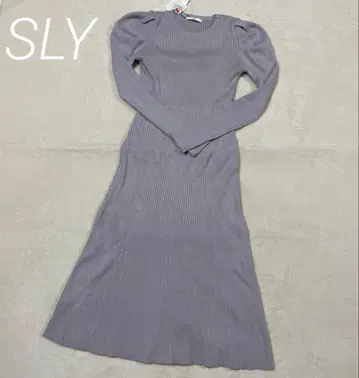택 포함 새상품 SLY 라벤더 컬러 리브 니트 퍼프 슬리브 긴팔 원피스