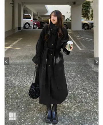 grl 리본 벨트 부착 페이크 울 트렌치코트 [k9049x] 블랙