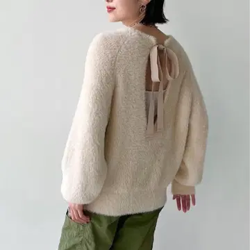 LOUNIE 루니 페더 백산 리본 니트 풀오버