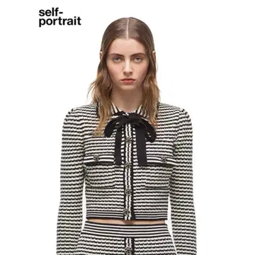 SELF-PORTRAIT CroppedStripedKnitCardigan