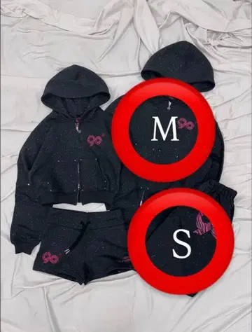 9090girl Logo Glitter Zip Hoodie Pants