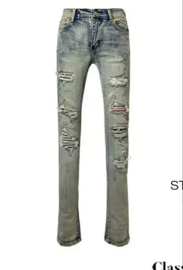 mnml 28 슬림핏 데님 데미지 가공