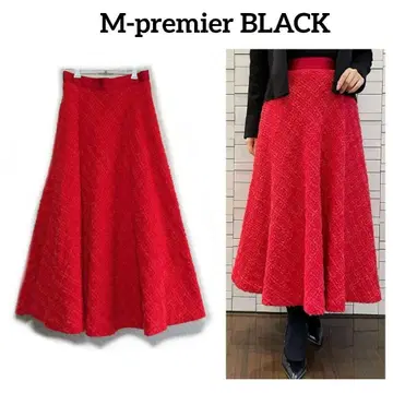 M-premier BLACK 체크 트위드 플레어 스커트