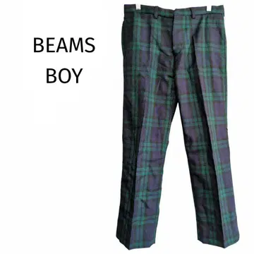 빔즈 보이 체크 슬랙스 신치 백 그린 일본제 네이비