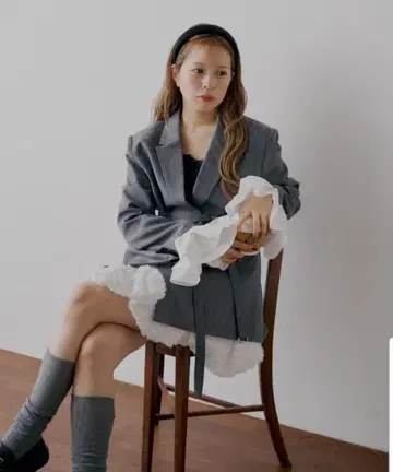 Chico 새상품 yuzu 콜라보 소매 프릴 오버 자켓 그레이 프리