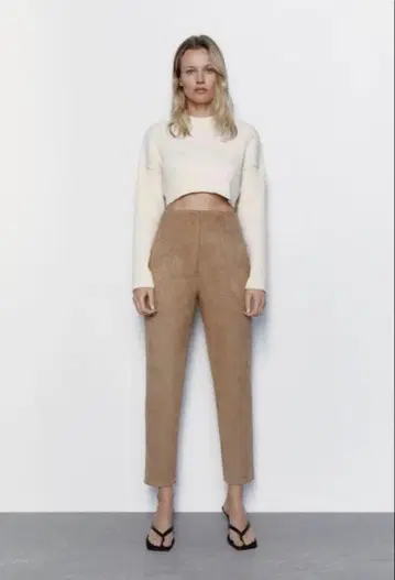 [ ZARA ] 베이지 스웨이드풍 하이웨스트 팬츠 L 사이즈 새상품급!