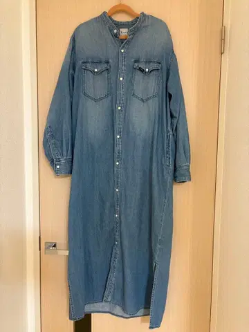 LEE 리 성숙/러블리 데님 밴드 카라 롱 기장 원피스