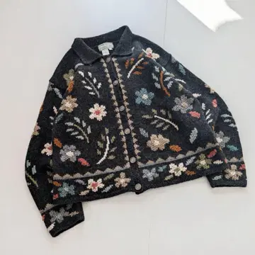 빈티지 꽃무늬 카라 부착 니트 가디건 L B7