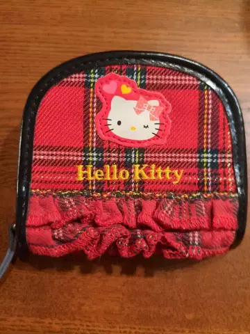 헬로키티 체크 무늬 동전 지갑
