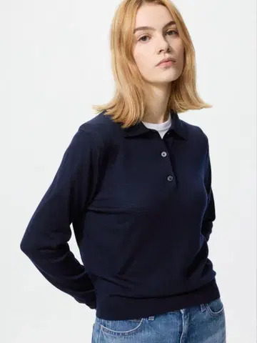 유니클로 메리노 폴로 스웨터 네이비 XL