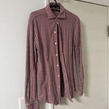 DESIGNWORKS 빨간색과 화이트 스트라이프 긴팔 셔츠 46