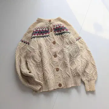 빈티지 핸드 니트 꽃무늬 가디건 아란 니트 SA2