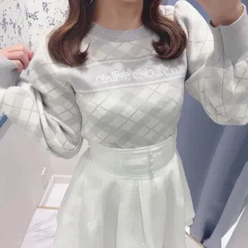 Evelyn 체크 로고 니트, 앙크루즈, 프렌치 걸리시, 양산형