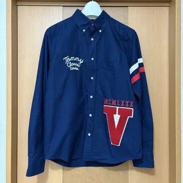 [컨디션 최상] TOMMY 타미힐피거 긴팔 셔츠 네이비 남성용 L 사이즈