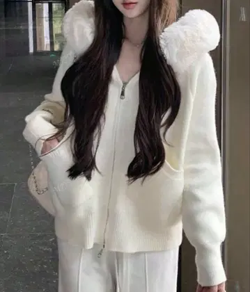 SHEIN 퍼 후드 니트 후데트 니트 가디건