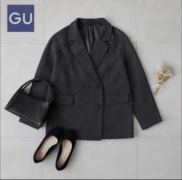 GU 더블 브레스트 자켓 체크 XL 다크 그레이 자켓