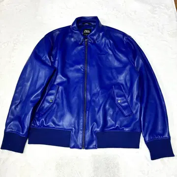 새상품급 ZARA 인조 가죽 레더 자켓 블루 XL 사이즈